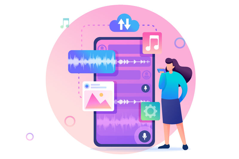 小女孩通过发语音信息来交流-现代传播观念-平面二维字符-网页概念与网页设计