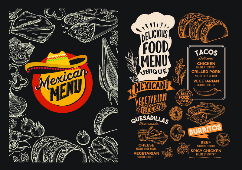 涂鸦涂鸦餐厅的墨西哥菜单食品模板