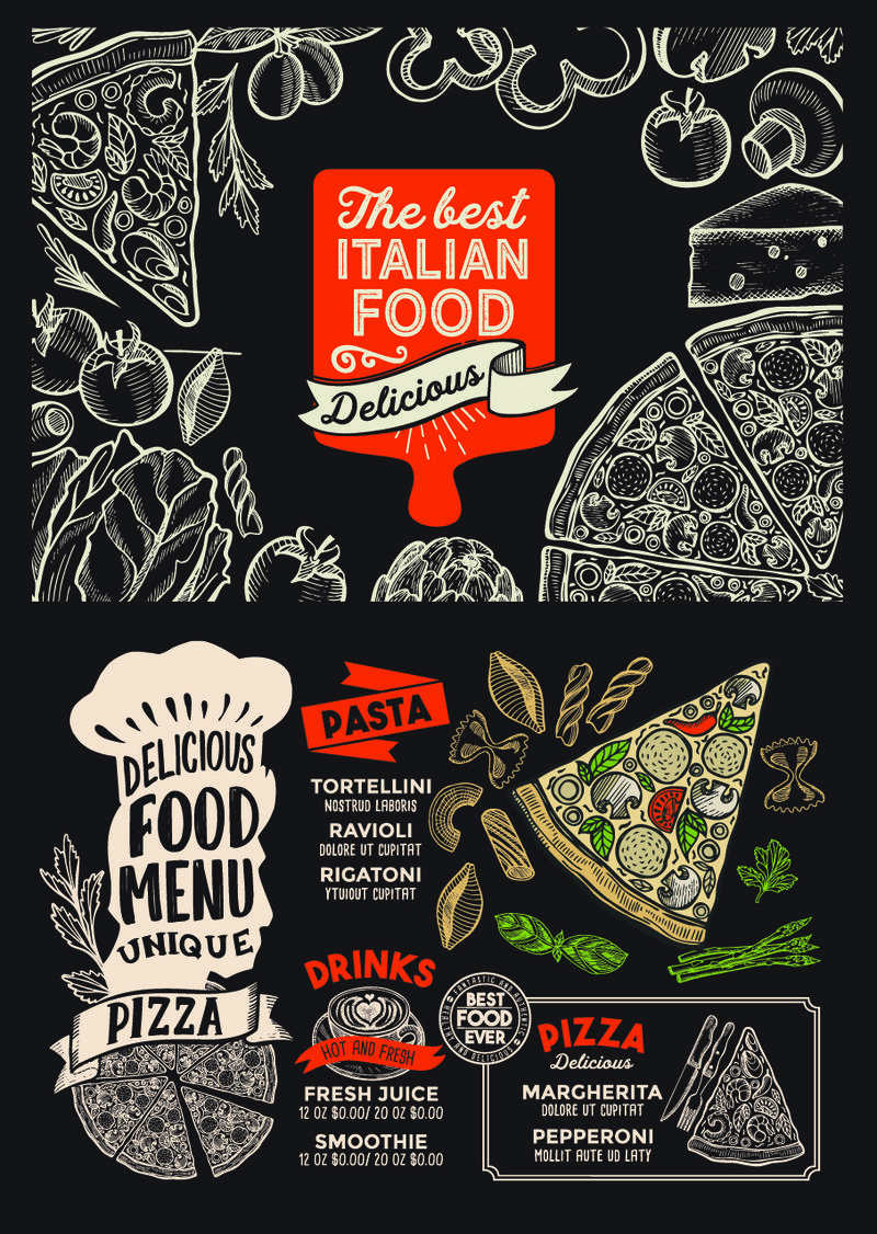 餐厅披萨菜单食品模板，涂鸦手绘G
