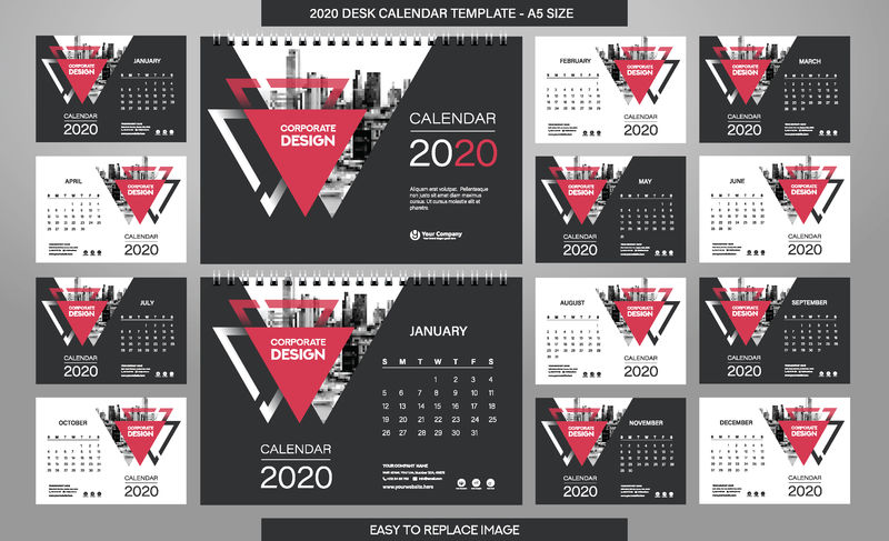 桌面日历2020模板-包括12个月-A5大小