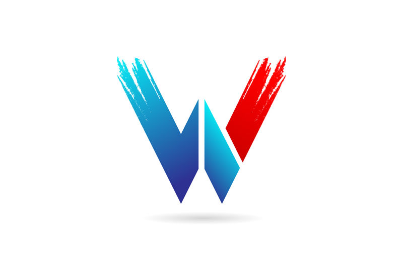 W公司用带粗刷图案的蓝红色字母