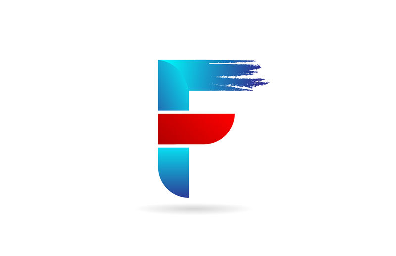 F公司用带粗刷图案的蓝红色字母