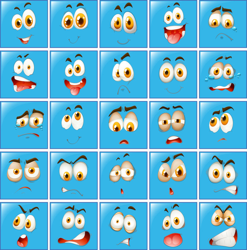 蓝色按钮上的面部表情