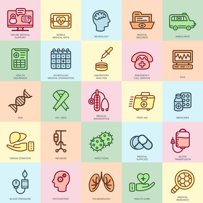 医疗保健和医学-医疗设备图标设置为网站-移动网站和应用程序-像素完美-可编辑笔划-扁平简单的线性象形文字包-矢量图解