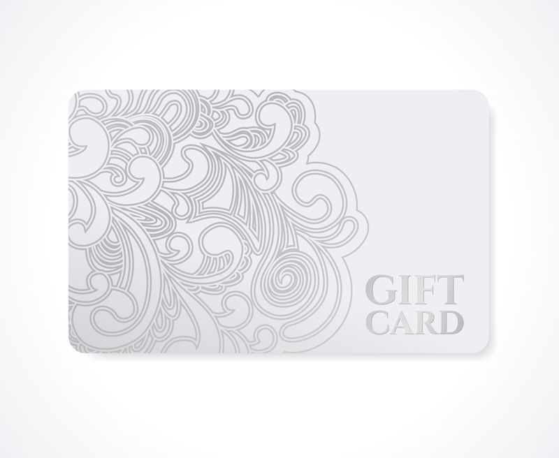 礼品券-礼品卡（折扣卡-名片）-带花（卷轴）-漩涡图案（花饰）-电话卡、代金券、请柬、机票等载体的银色背景设计