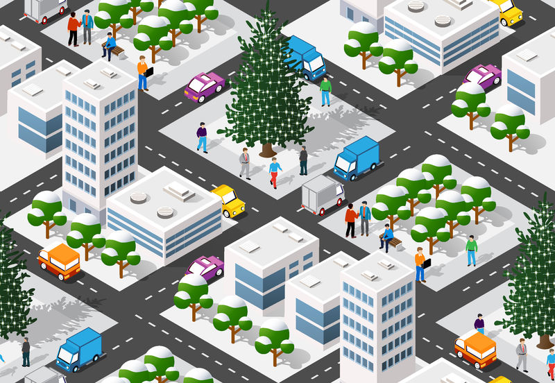 圣诞冬季无缝背景城市图形概念性节日插图城市基础设施