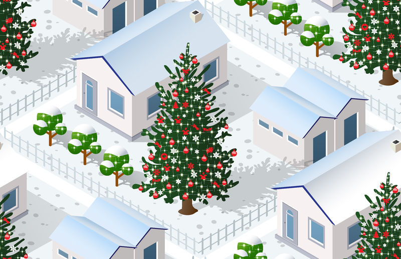 圣诞冬季无缝背景城市图形概念性节日插图城市基础设施