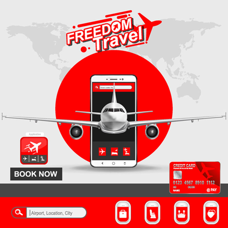 通过使用手机或网站在线预订机票和登机牌、横幅宣传背景概念的旅行假日矢量