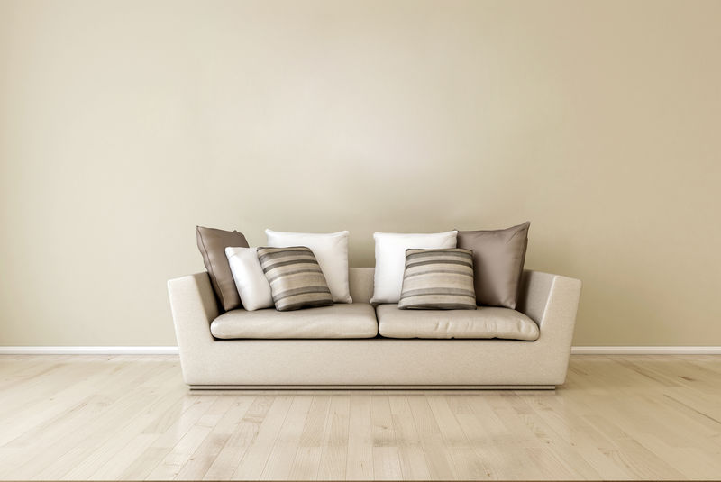 房间内部有舒适的沙发-靠近白墙-文本空间