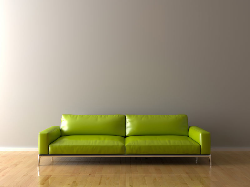 带沙发的空房间中的空白墙，3D插图