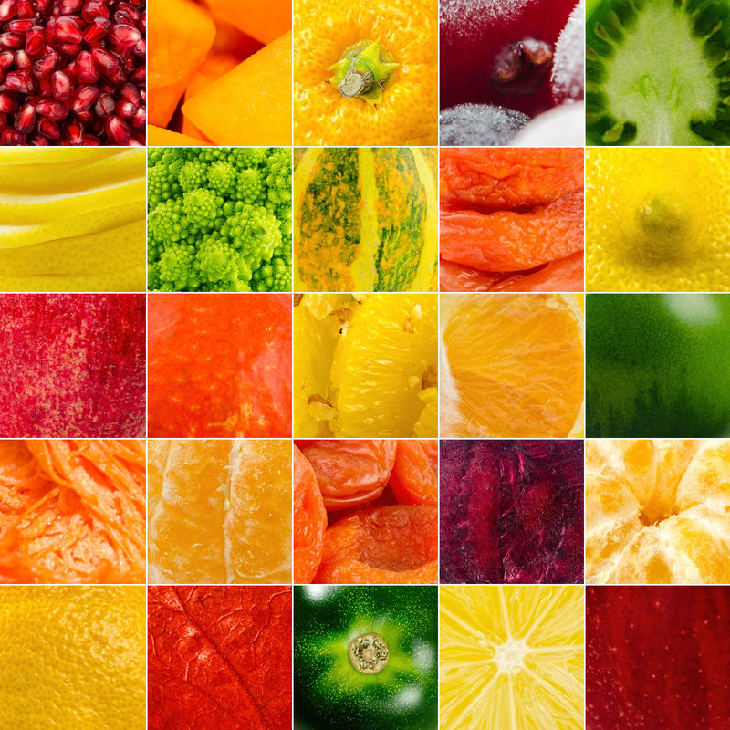 生动的水果和蔬菜拼贴-空白的健康食品版本-夏季系列