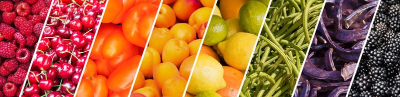 新鲜蔬果彩虹全景拼贴-健康饮食理念