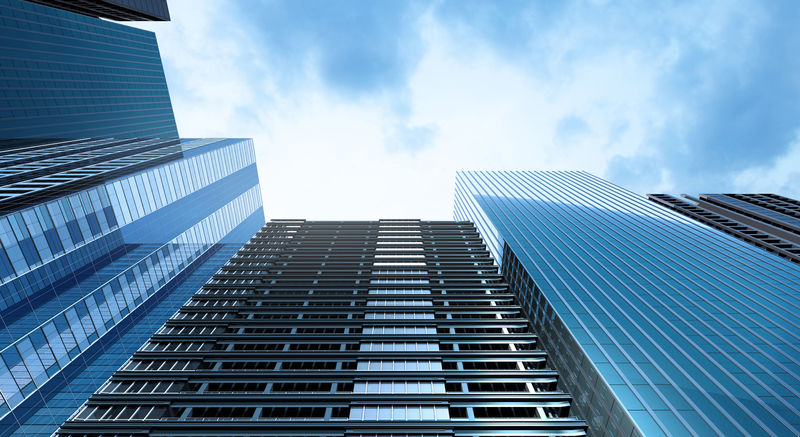 现代办公楼和蓝天背景-3d渲染