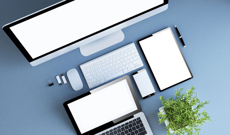 顶视图蓝色设备空白三维渲染