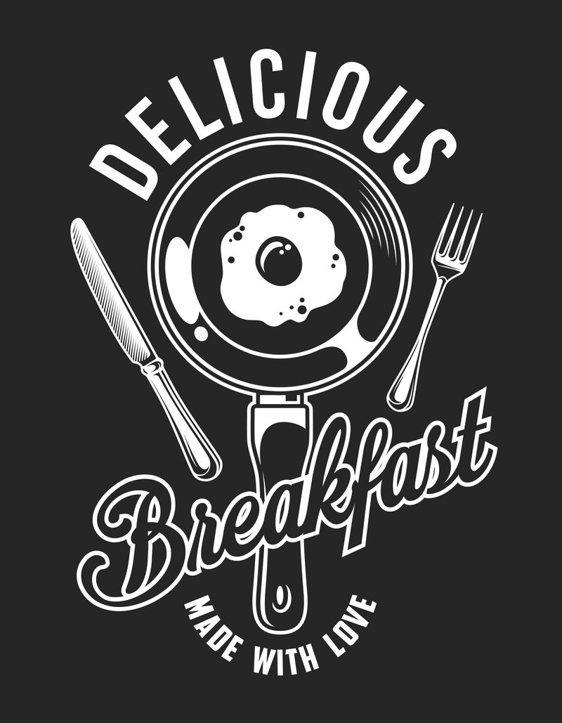 复古单色美味早餐标志