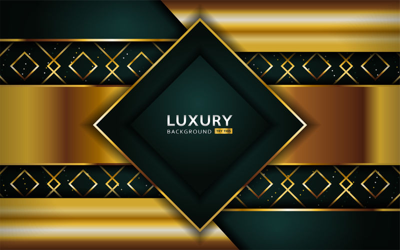 奢华的高级海军蓝绿色抽象背景,金色线条。