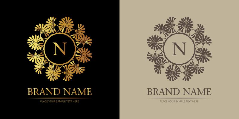 一套豪华、简洁、典雅的花押图案模板-并有文字复制空间-适合贴标签-矢量图解