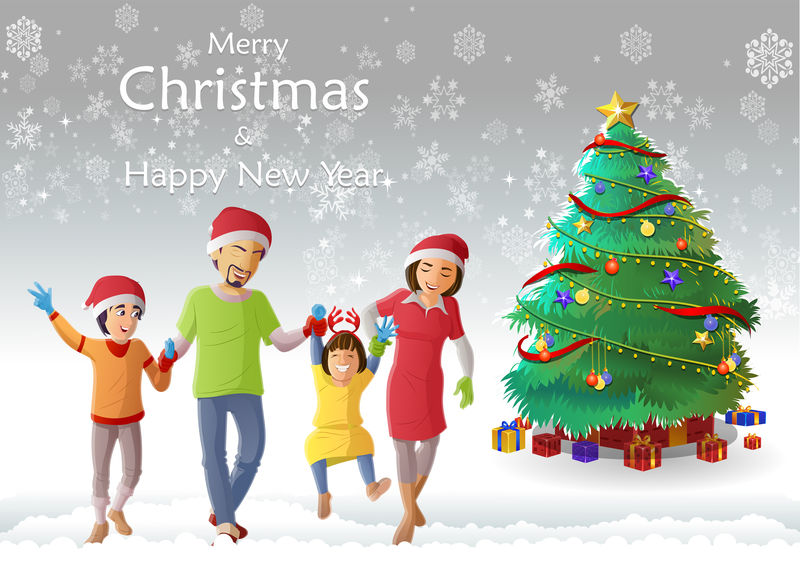 一家人欢度圣诞节-享受冬季