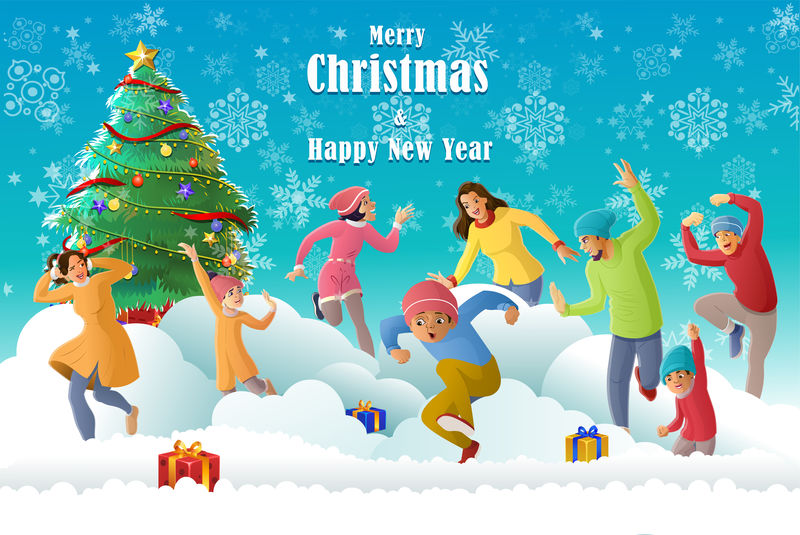 一家人欢度圣诞节-享受冬季