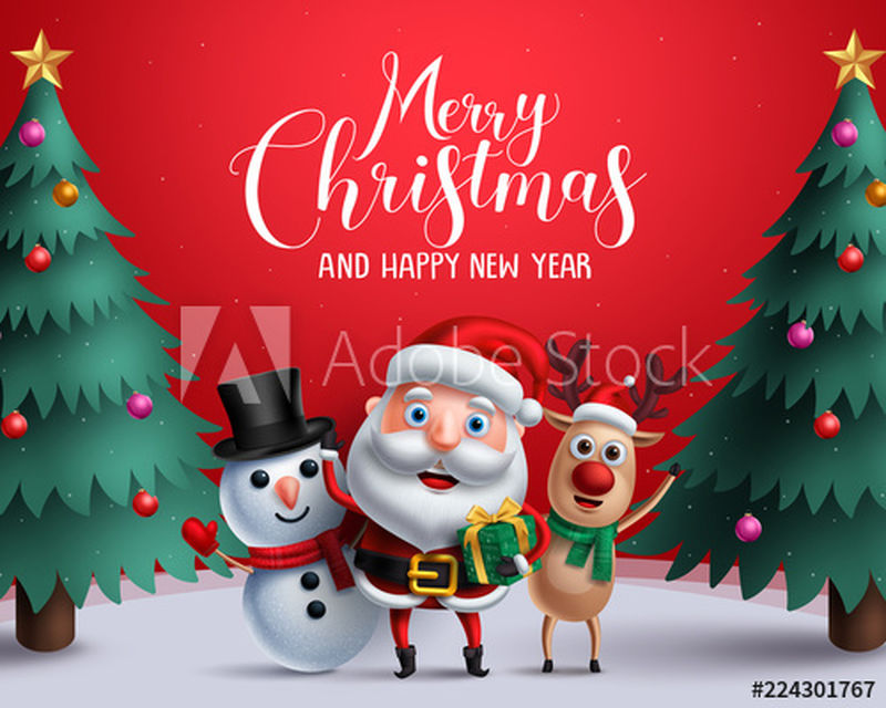 折纸艺术风格-圣诞老人和圣诞人物纸纹理明信片-圣诞快乐-新年快乐