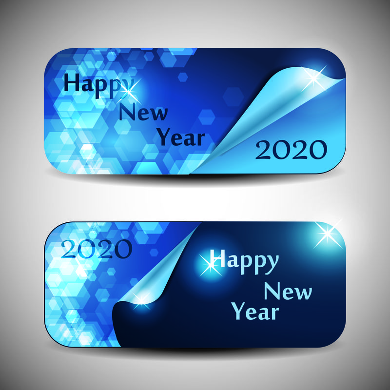 一组水平新年标题或横幅-2020