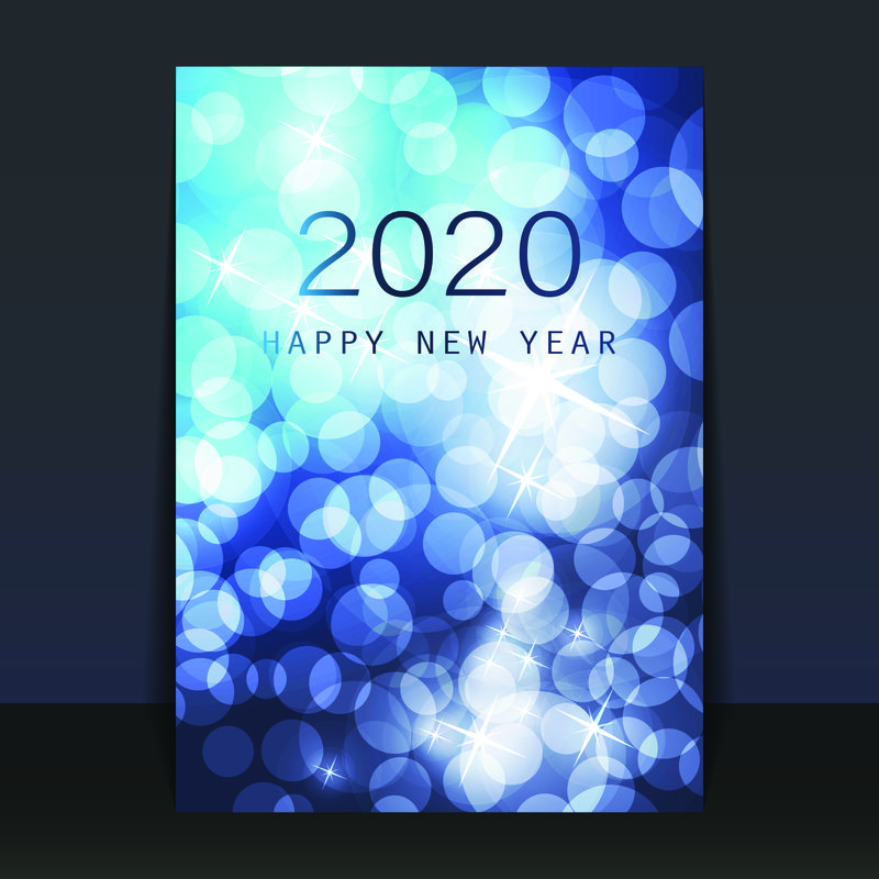 带有模糊冰冻冰晶图案的新年传单、卡片或封面设计-2020