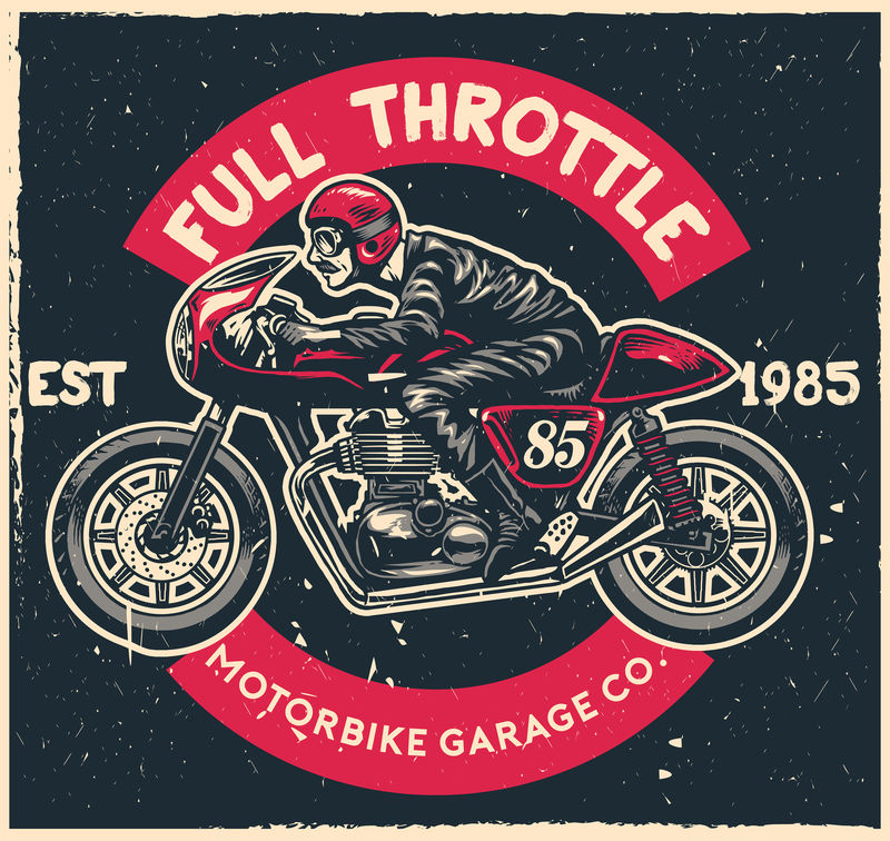 手绘咖啡厅赛车摩托车