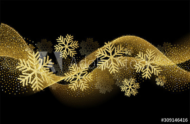 圣诞快乐新年贺卡设计与金色雪花装饰节日