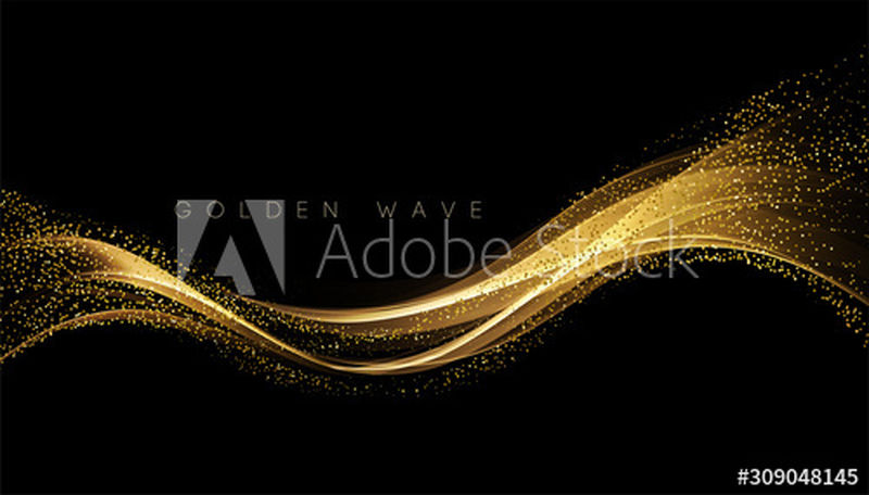 抽象亮色金色波浪设计元素-在深色背景上有闪光效果