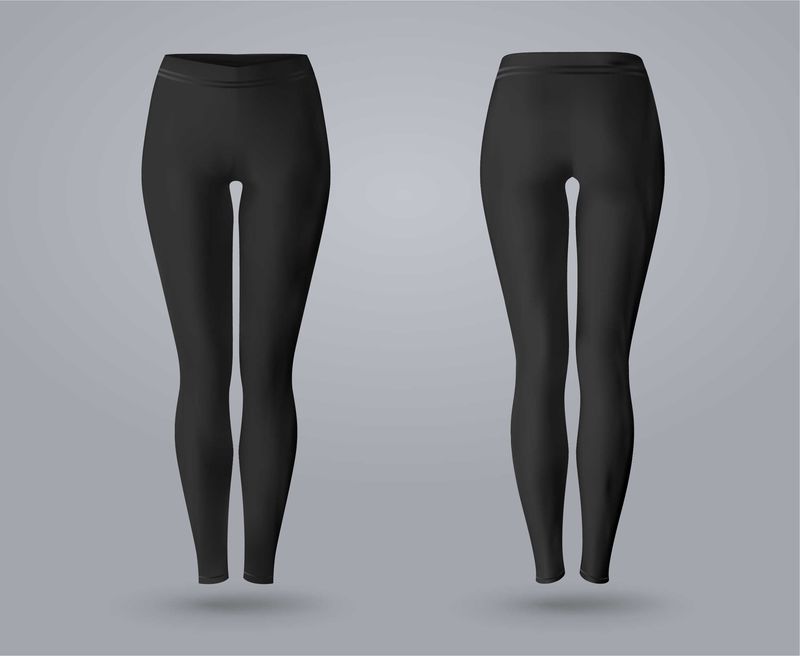 女性黑色紧身裤正面和背面造型-在灰色背景下孤立-三维真实矢量图