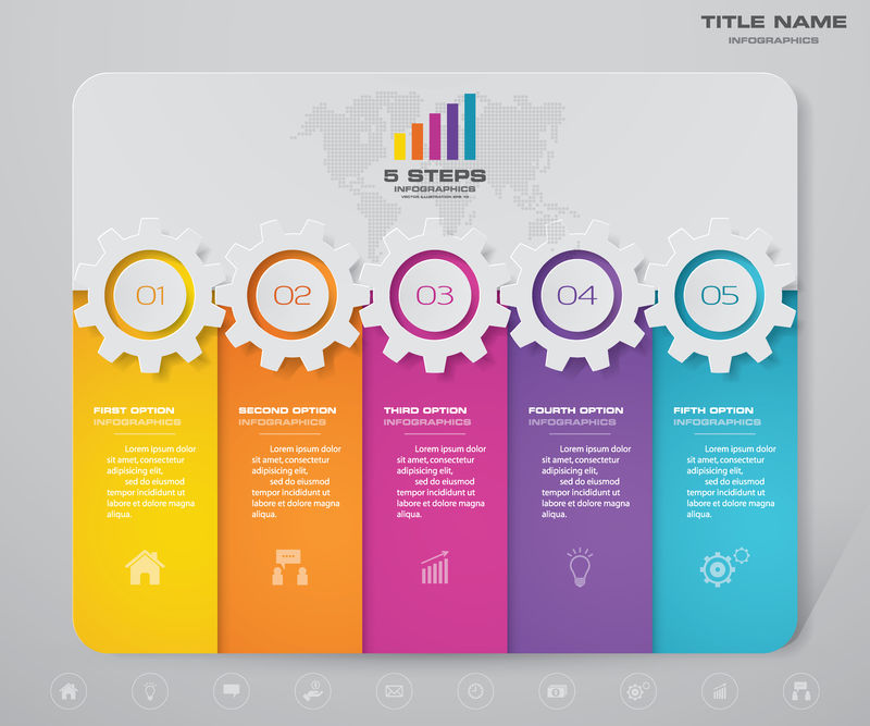 五步信息图表设计元素-用于数据呈现