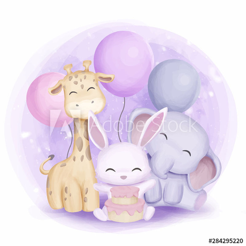 长颈鹿兔和大象庆祝生日