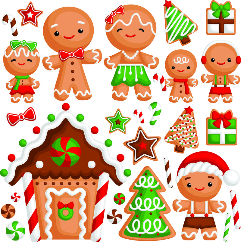 一套圣诞和新年元素-圣诞老人克劳斯和克劳斯夫人-有趣的小精灵-鹿-熊-雪人和企鹅-寒假-北极-矢量图