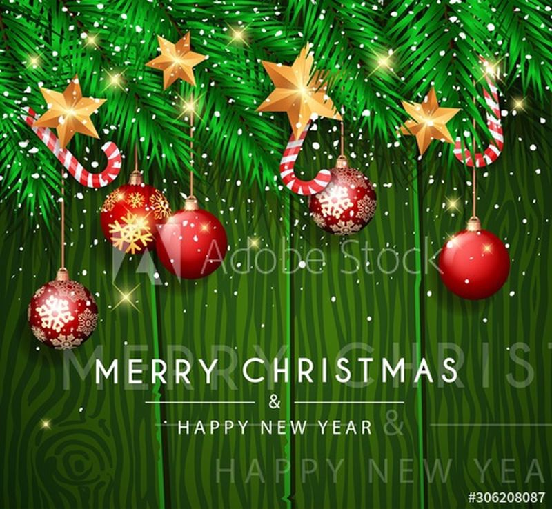 圣诞派对请柬模板贺卡-礼品盒-松树和冷杉枝-雪花-灯光-舞会