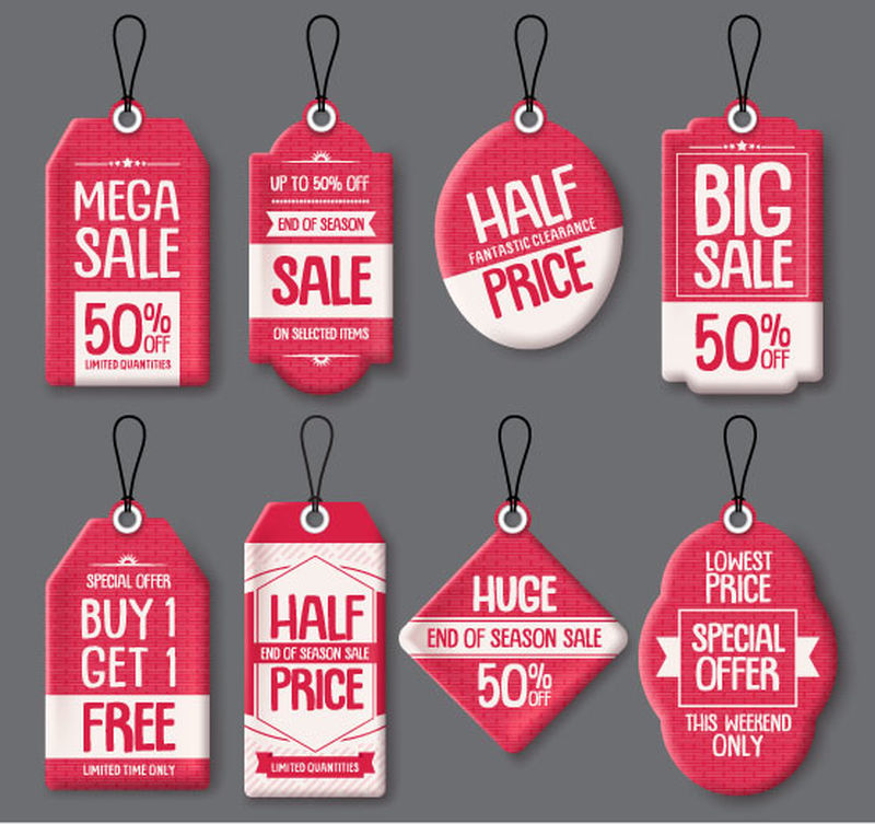 一套促销销售价格标签模板-带红色设计矢量eps 10-折扣-特价-大减价-最佳销售-限量版