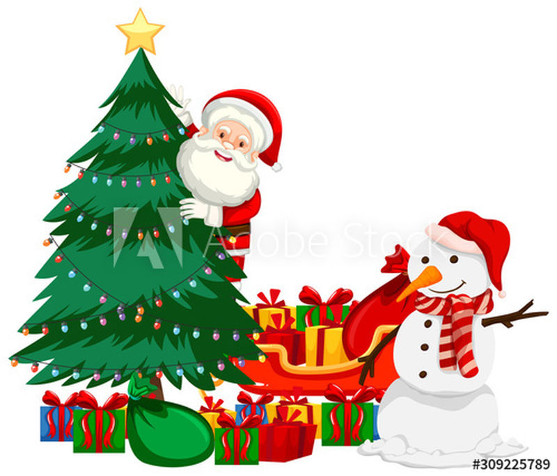 圣诞主题与圣诞老人和雪人插图
