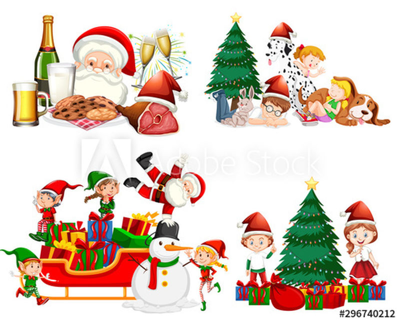 一组孤立的物品主题圣诞插画