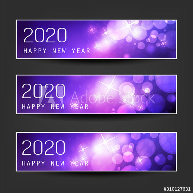 一组水平圣诞节、新年标题或横幅-2020