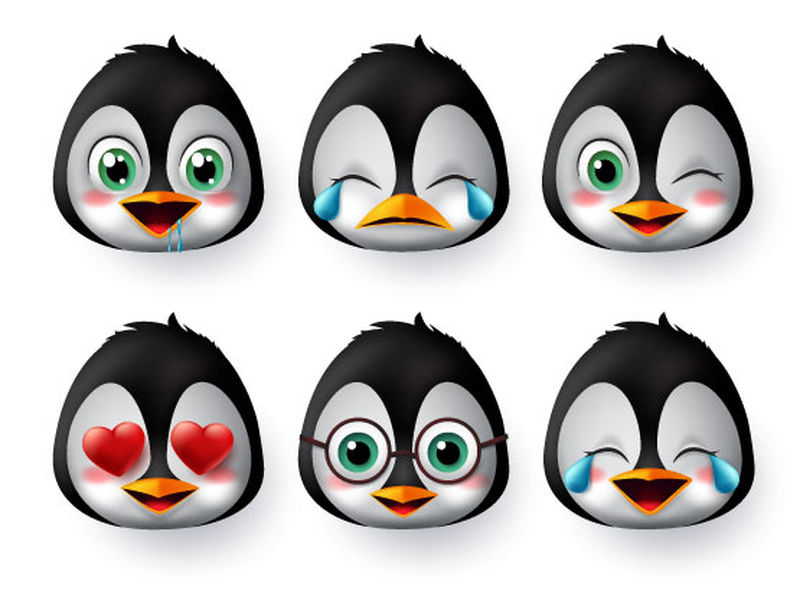 表情符号或表情企鹅脸向量集
