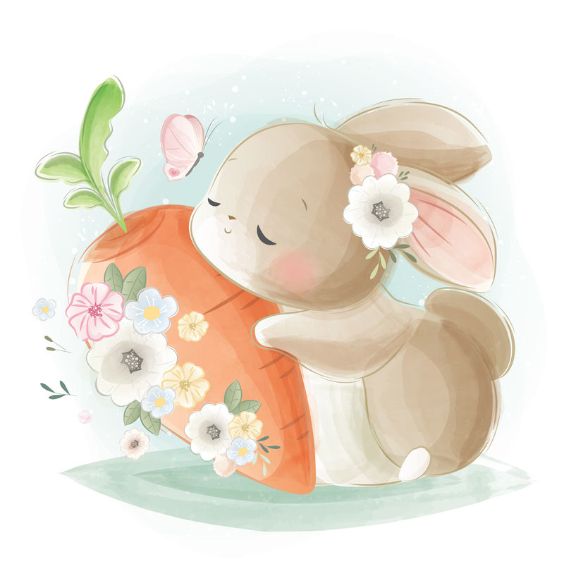 兔子抱紧胡萝卜可爱图片