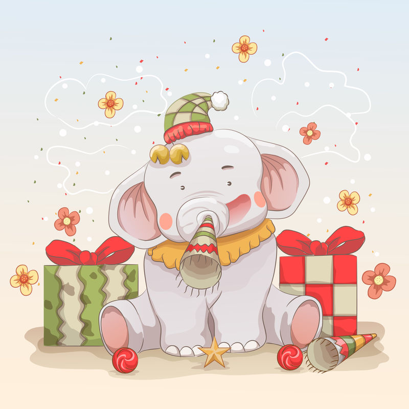 小象庆祝圣诞节和新年