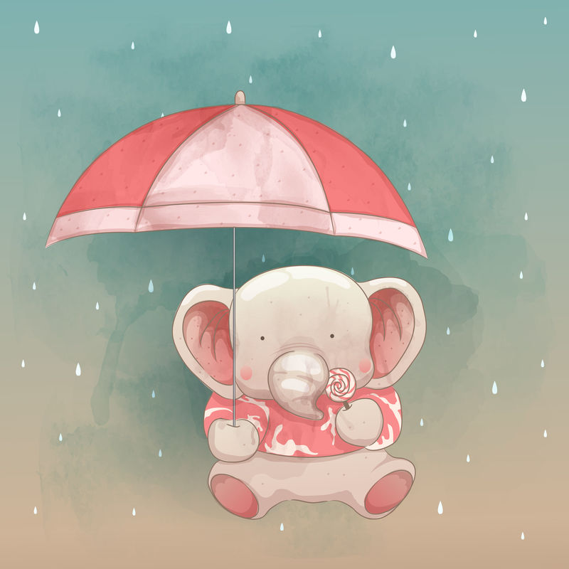 可爱的大象和雨伞