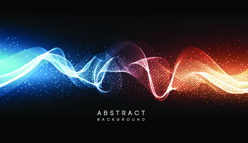 高科技的未来技术背景-霓虹灯形状和点-技术连接-大数据-虚线结构-蓝色和橙色