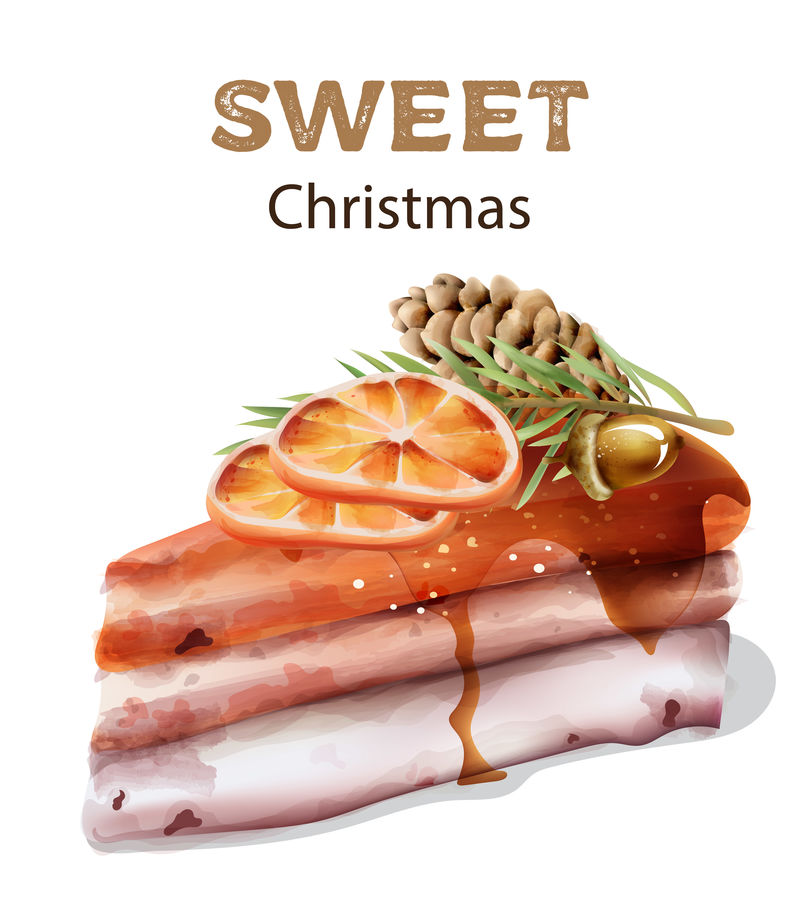 甜甜的圣诞蛋糕,上面有橘子片