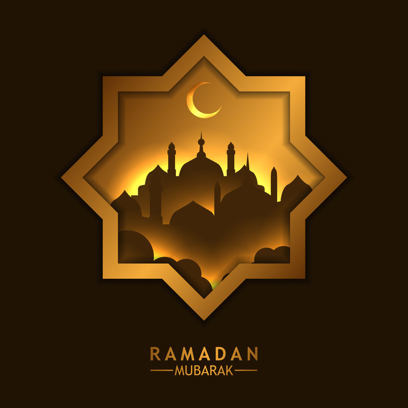 美丽豪华的金色框架星形窗户,轮廓明亮的清真寺