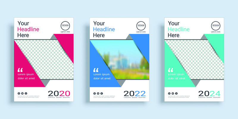 A4版面的海报封面设计模板-带照片背景空间-包括3种颜色-用于年度报告、建议书、公文包、小册子、传单、小册子、目录、杂志、小册子