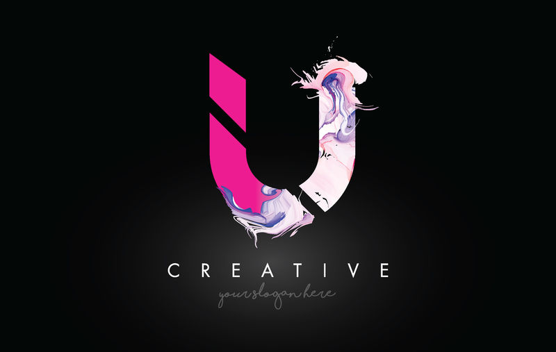 U字母艺术紫漆流图标标志设计。创意I