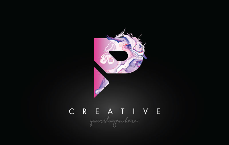 P字母艺术紫漆流图标标志设计。创意I