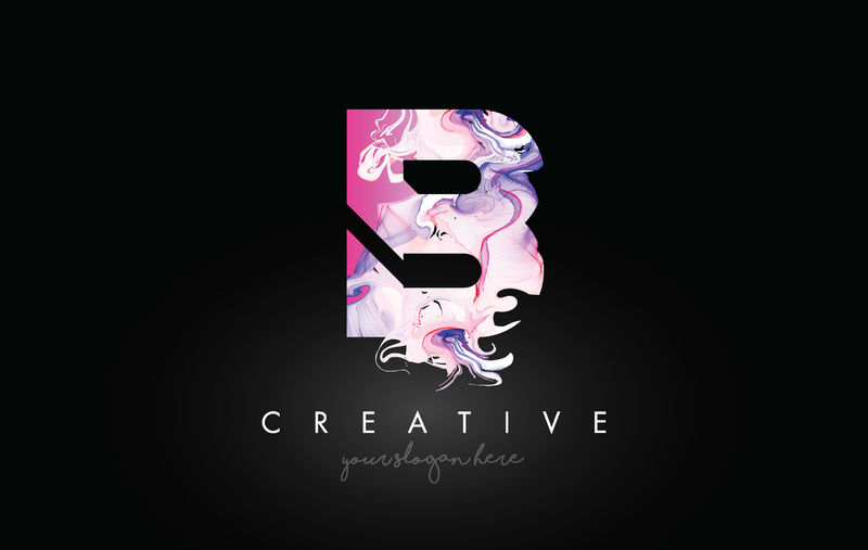 B字母艺术紫漆流淌图标标志设计。创意I