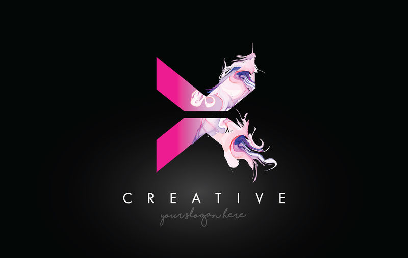 X字母艺术紫漆流图标标志设计。创意I